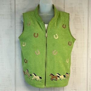 Mandal Bay Women Fleece Vest Sz M Zip Horse Embroidered Equestrian Western Ranch